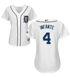 Women's Majestic Detroit Tigers #4 Omar Infante Authentic White Home Cool Base MLB Jersey