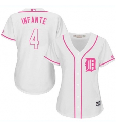 Women's Majestic Detroit Tigers #4 Omar Infante Replica White Fashion Cool Base MLB Jersey