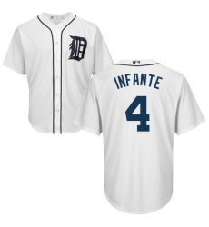 Youth Majestic Detroit Tigers #4 Omar Infante Authentic White Home Cool Base MLB Jersey