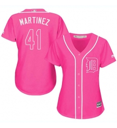 Women's Majestic Detroit Tigers #41 Victor Martinez Replica Pink Fashion Cool Base MLB Jersey