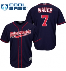 Men's Majestic Minnesota Twins #7 Joe Mauer Replica Navy Blue Alternate Road Cool Base MLB Jersey