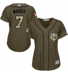 Women's Majestic Minnesota Twins #7 Joe Mauer Replica Green Salute to Service MLB Jersey