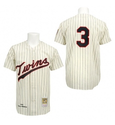 Men's Mitchell and Ness Minnesota Twins #3 Harmon Killebrew Replica Cream/Black Strip Throwback MLB Jersey
