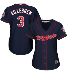 Women's Majestic Minnesota Twins #3 Harmon Killebrew Replica Navy Blue Alternate Road Cool Base MLB Jersey