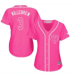 Women's Majestic Minnesota Twins #3 Harmon Killebrew Replica Pink Fashion Cool Base MLB Jersey