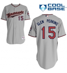Men's Majestic Minnesota Twins #15 Glen Perkins Replica Grey Road Cool Base MLB Jersey