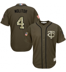 Men's Majestic Minnesota Twins #4 Paul Molitor Authentic Green Salute to Service MLB Jersey