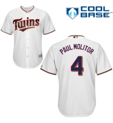 Men's Majestic Minnesota Twins #4 Paul Molitor Replica White Home Cool Base MLB Jersey