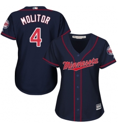 Women's Majestic Minnesota Twins #4 Paul Molitor Authentic Navy Blue Alternate Road Cool Base MLB Jersey