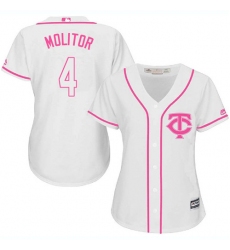 Women's Majestic Minnesota Twins #4 Paul Molitor Authentic White Fashion Cool Base MLB Jersey