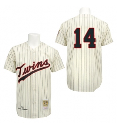 Men's Mitchell and Ness 1969 Minnesota Twins #14 Kent Hrbek Authentic Cream Throwback MLB Jersey