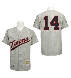 Men's Mitchell and Ness 1969 Minnesota Twins #14 Kent Hrbek Authentic Grey Throwback MLB Jersey