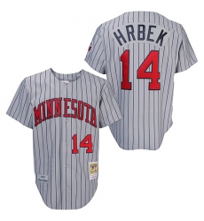 Men's Mitchell and Ness 1987 Minnesota Twins #14 Kent Hrbek Authentic Grey Throwback MLB Jersey