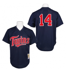 Men's Mitchell and Ness 1991 Minnesota Twins #14 Kent Hrbek Authentic Navy Blue Throwback MLB Jersey