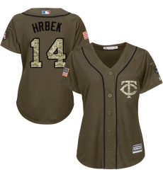 Women's Majestic Minnesota Twins #14 Kent Hrbek Authentic Green Salute to Service MLB Jersey