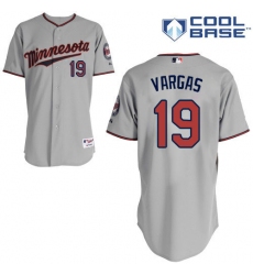 Men's Majestic Minnesota Twins #19 Kennys Vargas Replica Grey Road Cool Base MLB Jersey