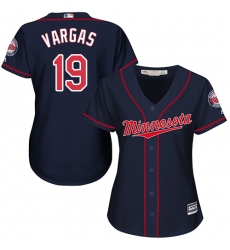 Women's Majestic Minnesota Twins #19 Kennys Vargas Authentic Navy Blue Alternate Road Cool Base MLB Jersey