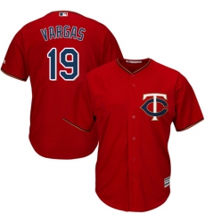 Youth Majestic Minnesota Twins #19 Kennys Vargas Replica Scarlet Alternate Cool Base MLB Jersey