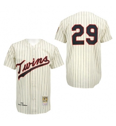 Men's Mitchell and Ness Minnesota Twins #29 Rod Carew Authentic Cream/Black Strip Throwback MLB Jersey