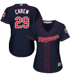 Women's Majestic Minnesota Twins #29 Rod Carew Authentic Navy Blue Alternate Road Cool Base MLB Jersey