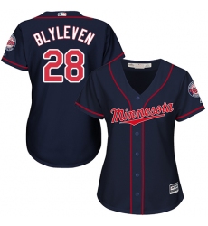 Women's Majestic Minnesota Twins #28 Bert Blyleven Replica Navy Blue Alternate Road Cool Base MLB Jersey