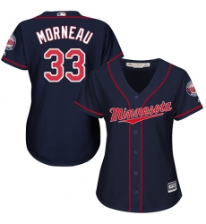 Women's Majestic Minnesota Twins #33 Justin Morneau Authentic Navy Blue Alternate Road Cool Base MLB Jersey