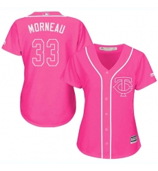 Women's Majestic Minnesota Twins #33 Justin Morneau Authentic Pink Fashion Cool Base MLB Jersey