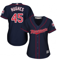 Women's Majestic Minnesota Twins #45 Phil Hughes Authentic Navy Blue Alternate Road Cool Base MLB Jersey