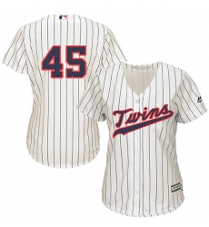 Women's Majestic Minnesota Twins #45 Phil Hughes Replica Cream Alternate Cool Base MLB Jersey