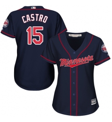 Women's Majestic Minnesota Twins #15 Jason Castro Authentic Navy Blue Alternate Road Cool Base MLB Jersey
