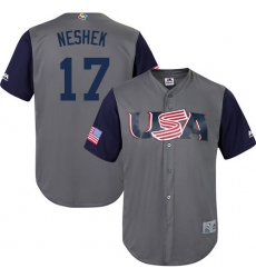 Men's USA Baseball Majestic #17 Pat Neshek Gray 2017 World Baseball Classic Replica Team Jersey