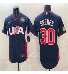 Men's USA Baseball #30 Paul Skenes Navy 2026 World Baseball Classic United States 250th Anniversary Road Stadium Stitched Jersey