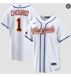 Men's Venezuela Baseball #1 Jackson Chourio White 2026 World Baseball Classic Home Stadium Stitched Jersey