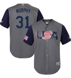 Youth USA Baseball Majestic #31 Daniel Murphy Gray 2017 World Baseball Classic Replica Team Jersey