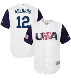 Men's USA Baseball Majestic #12 Nolan Arenado White 2017 World Baseball Classic Replica Team Jersey