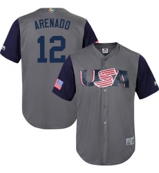 Youth USA Baseball Majestic #12 Nolan Arenado Gray 2017 World Baseball Classic Replica Team Jersey