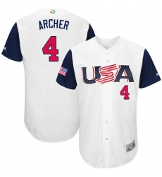 Men's USA Baseball Majestic #4 Chris Archer White 2017 World Baseball Classic Authentic Team Jersey
