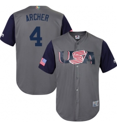 Youth USA Baseball Majestic #4 Chris Archer Gray 2017 World Baseball Classic Replica Team Jersey