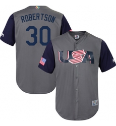 Youth USA Baseball Majestic #30 David Robertson Gray 2017 World Baseball Classic Replica Team Jersey