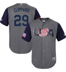 Men's USA Baseball Majestic #29 Tyler Clippard Gray 2017 World Baseball Classic Replica Team Jersey