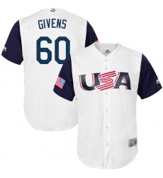 Men's USA Baseball Majestic #60 Mychal Givens White 2017 World Baseball Classic Replica Team Jersey