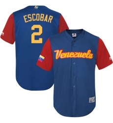 Men's Venezuela Baseball Majestic #2 Alcides Escobar Royal Blue 2017 World Baseball Classic Replica Team Jersey