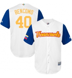 Men's Venezuela Baseball Majestic #40 Omar Bencomo White 2017 World Baseball Classic Replica Team Jersey