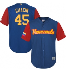 Men's Venezuela Baseball Majestic #45 Jhoulys Chacin Royal Blue 2017 World Baseball Classic Replica Team Jersey