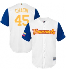 Men's Venezuela Baseball Majestic #45 Jhoulys Chacin White 2017 World Baseball Classic Replica Team Jersey