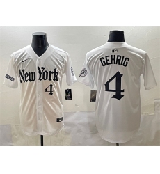 Men's New York Yankees #4 Lou Gehrig White 'Gothic Legacy Edition' Vapor Premier Limited Stitched Baseball Jersey