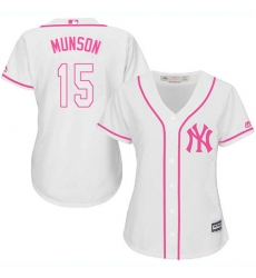 Women's Majestic New York Yankees #15 Thurman Munson Authentic White Fashion Cool Base MLB Jersey