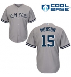 Youth Majestic New York Yankees #15 Thurman Munson Authentic Grey Road MLB Jersey