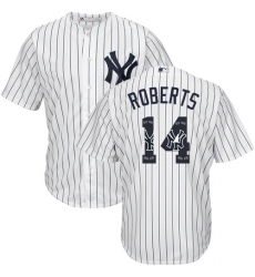 Men's Majestic New York Yankees #14 Brian Roberts Authentic White Team Logo Fashion MLB Jersey