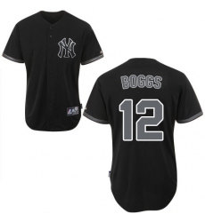 Men's Majestic New York Yankees #12 Wade Boggs Authentic Black Fashion MLB Jersey